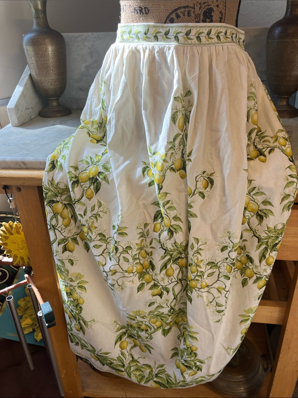 Max Studio White Maxi Skirt with Yellow Lemon & Green Leaf PrintSmall Full skirt